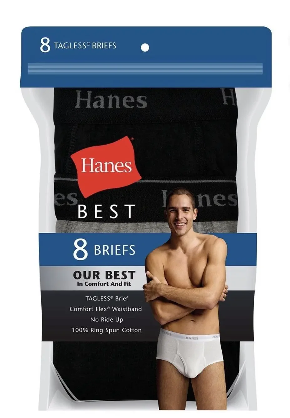 MEDIUM Hanes Best Men’s Tagless Briefs 8‑Pack – ComfortFlex Waistband